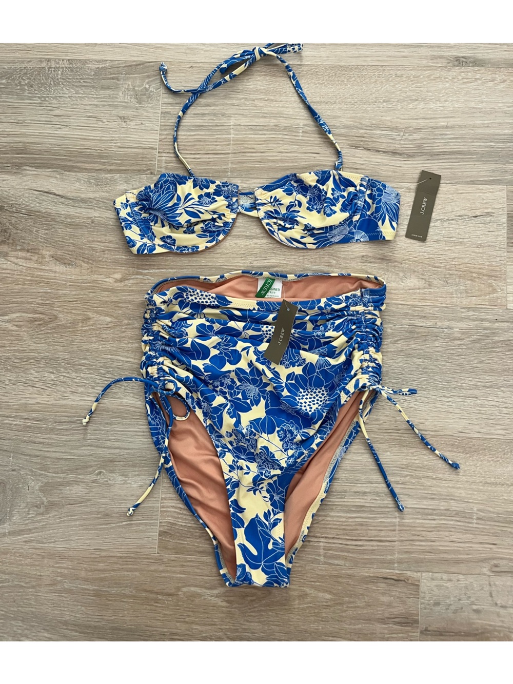 NWT J.Crew Women’s Bikini Set in Blue Floral High Rise Bottom - Size 36A/Small
